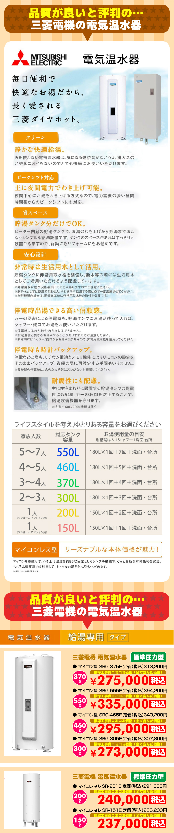 三菱電機 電気温水器